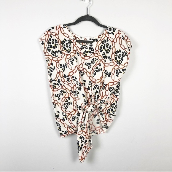 Corey Lynn Calter Tina Side Tie Short Sleeve Leopard Top White Casual Work - Picture 2 of 6